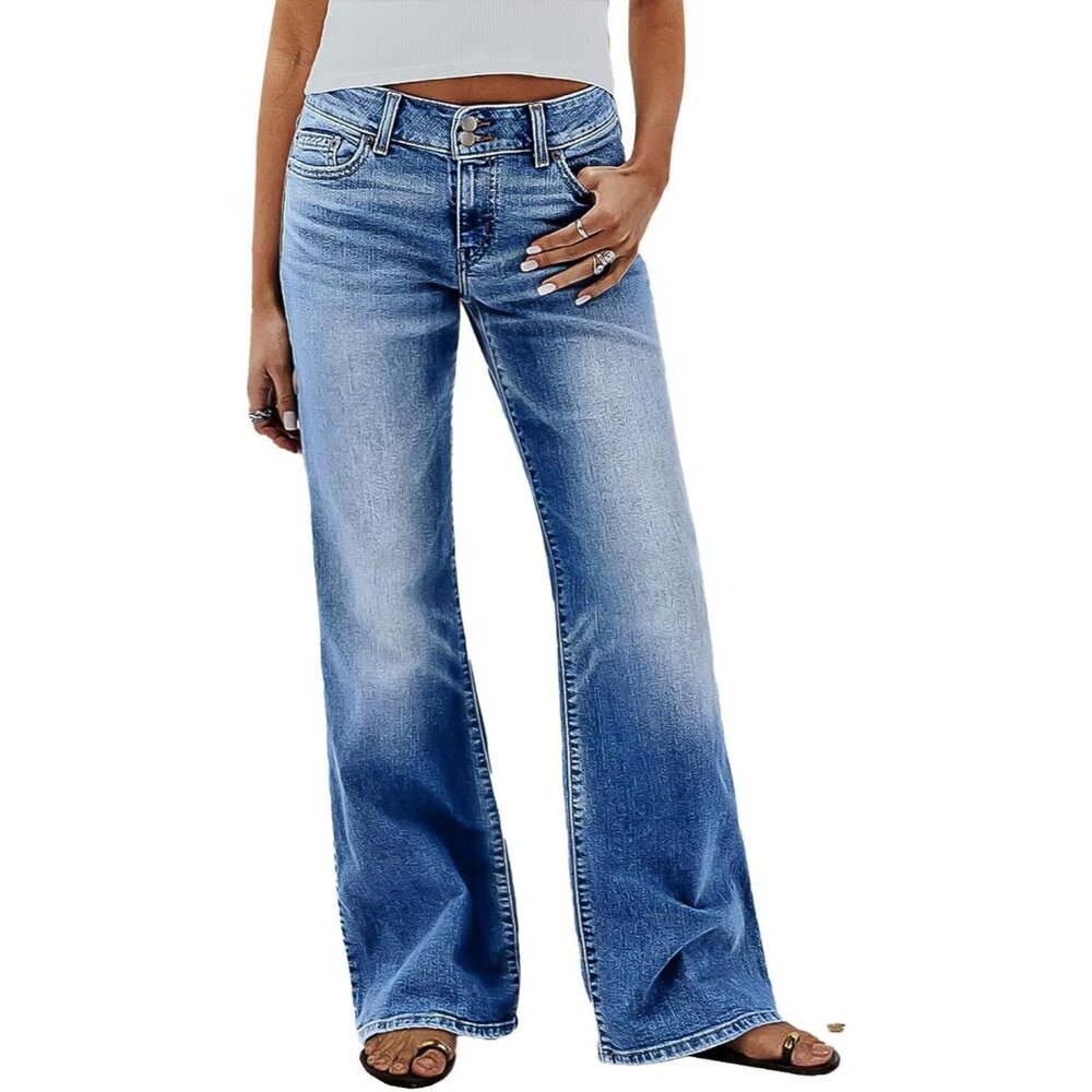 Women Straight Leg Jeans Cotton Spandex Mid Rise Casual Fashion